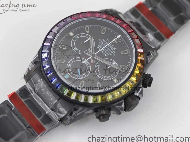 0515 Functional Daytona All Black PVD TWF Best Edition Rainbow Diamonds Bezel Black Dial on PVD Bracelet A 2449